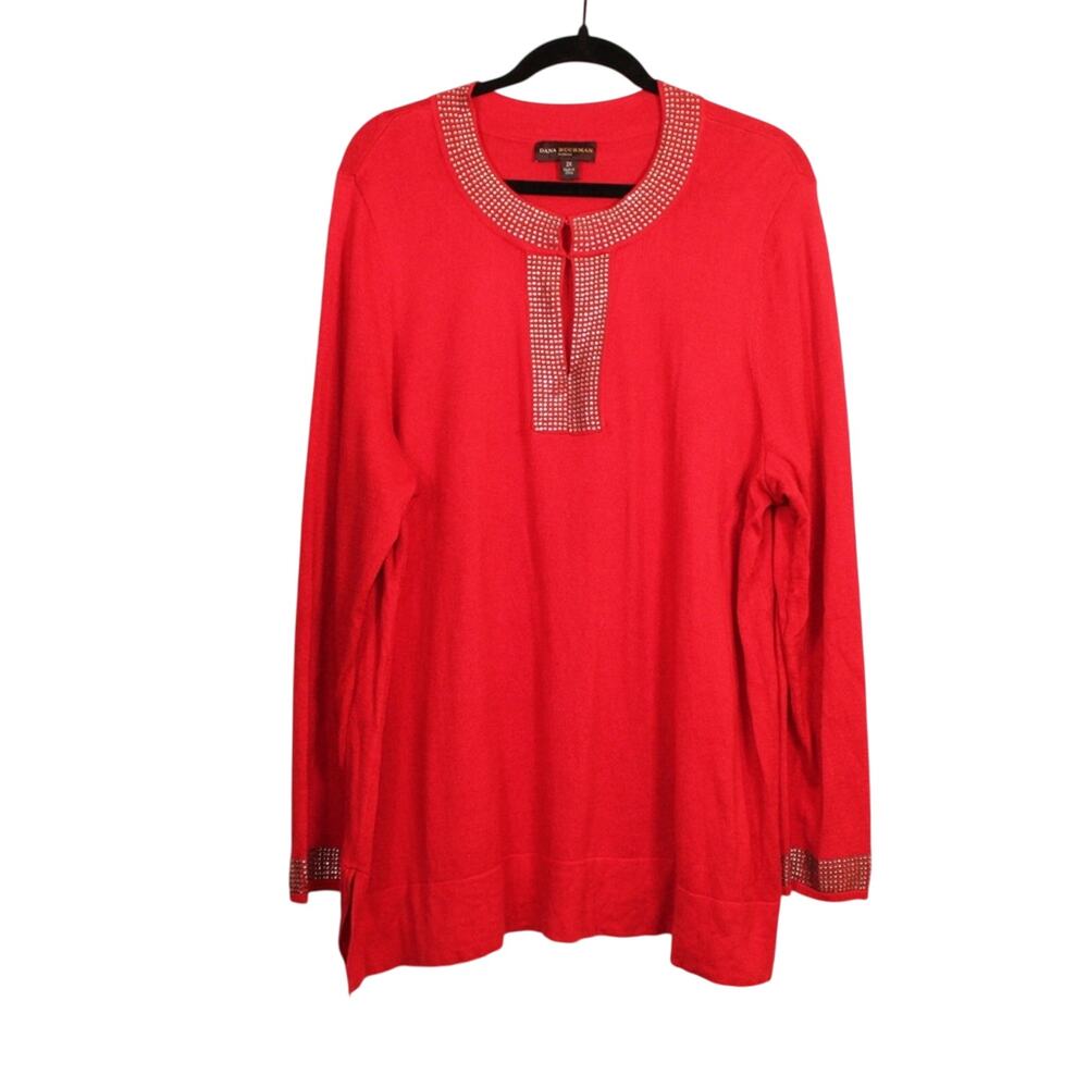Dana Buchman Red Embellished Tunic Top Women’s 2X